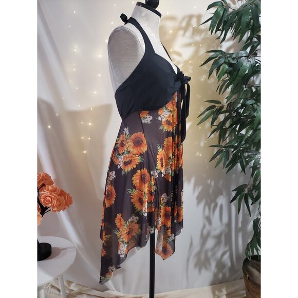 Summer Mae Sunflower Mesh Halter Asymmetrical Hem Halter Tank Swim Dress Size XL - Picture 4 of 8